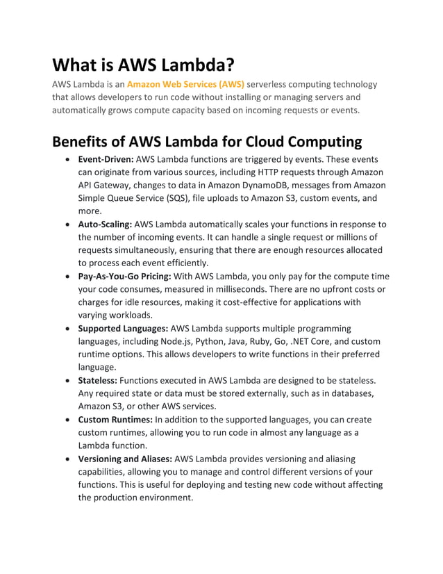 AWS Lambda Functions A Comprehensive Guide | PDF