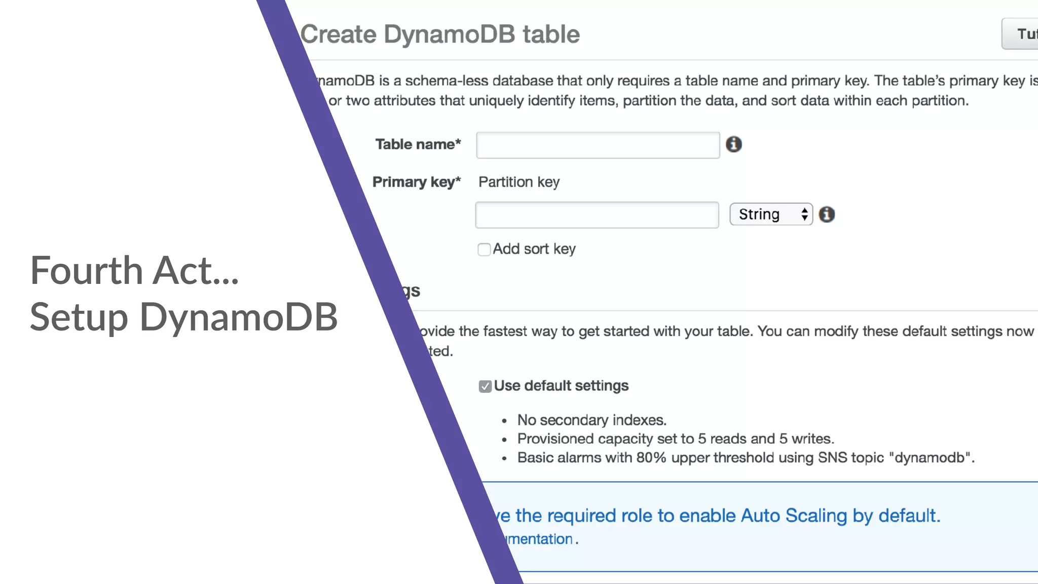 Fourth Act... 
Setup DynamoDB
 