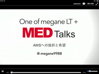 One of megane LT +
MED Talks
    AWSへの挫折と希望

     @ megane9988
 