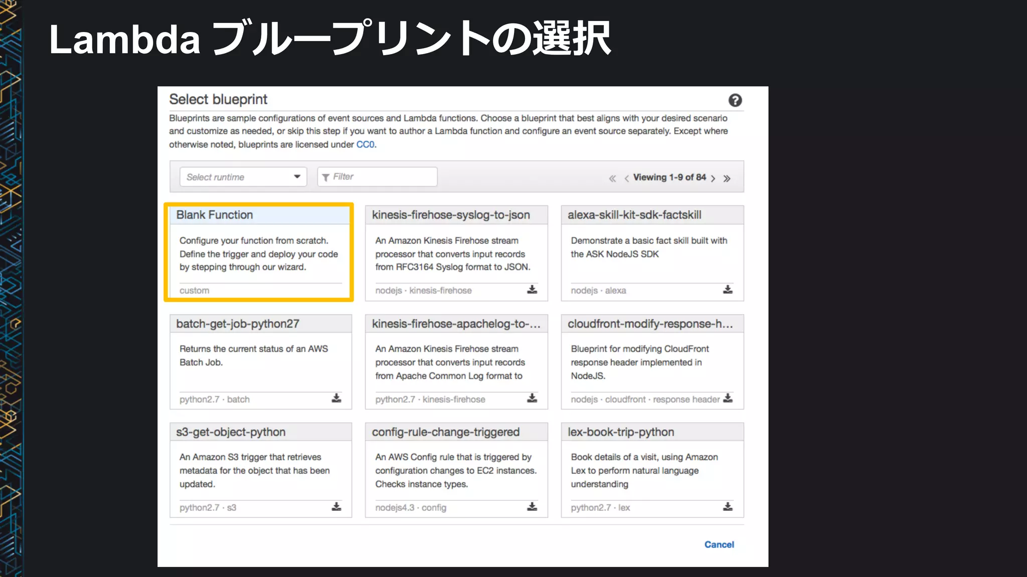 Lambda ブループリントの選択
 