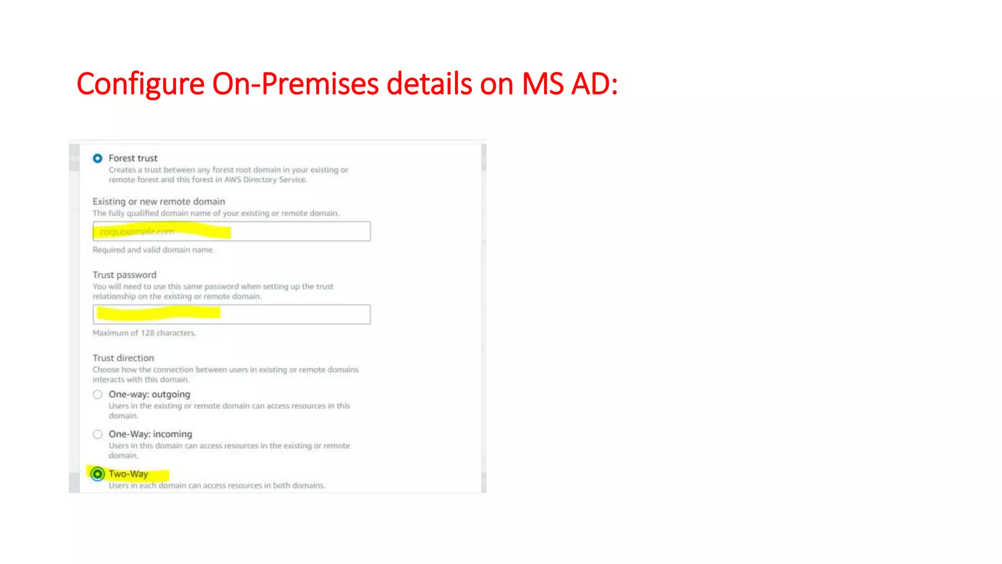 Configure On-Premises details on MS AD:
 