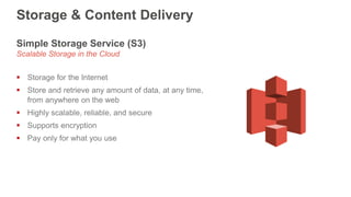 Simple Storage Service (S3)
Scalable Storage in the Cloud
 Storage for the Internet
 Store and retrieve any amount of da...