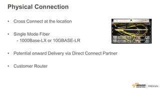 Physical Connection
• Cross Connect at the location
• Single Mode Fiber
- 1000Base-LX or 10GBASE-LR
• Potential onward Del...