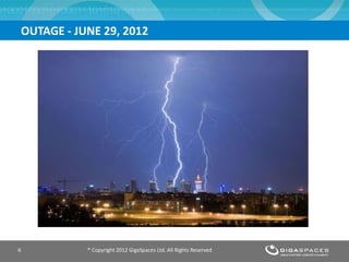 OUTAGE - JUNE 29, 2012




6          ® Copyright 2012 GigaSpaces Ltd. All Rights Reserved
 