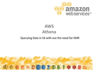 AWS
Athena
Querying Data in S3 with out the need for EMR
 