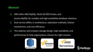 AWS MySQL Showdown - RDS vs RDS Multi AZ vs Aurora vs Serverless ...