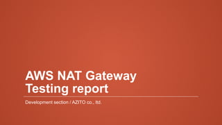 AWS NAT Gateway
Testing report
Development section / CoreFighter co., ltd.
 