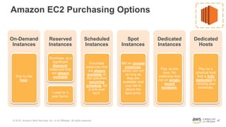 47
Amazon EC2 Purchasing Options
On-Demand
Instances
Pay by the
hour.
Reserved
Instances
Purchase, at a
significant
discou...