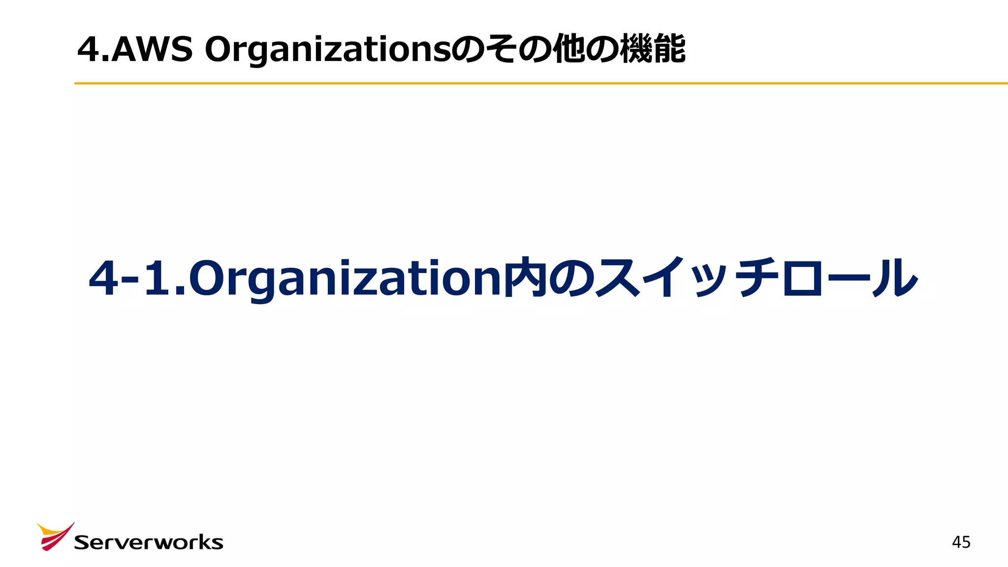 4.AWS Organizationsのその他の機能
45
4-1.Organization内のスイッチロール
 