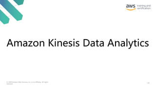 Amazon Kinesis Data Analytics
126
© 2020 Amazon Web Services, Inc. or its affiliates. All rights
reserved.
 