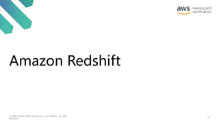Amazon Redshift
43
© 2020 Amazon Web Services, Inc. or its affiliates. All rights
reserved.
 