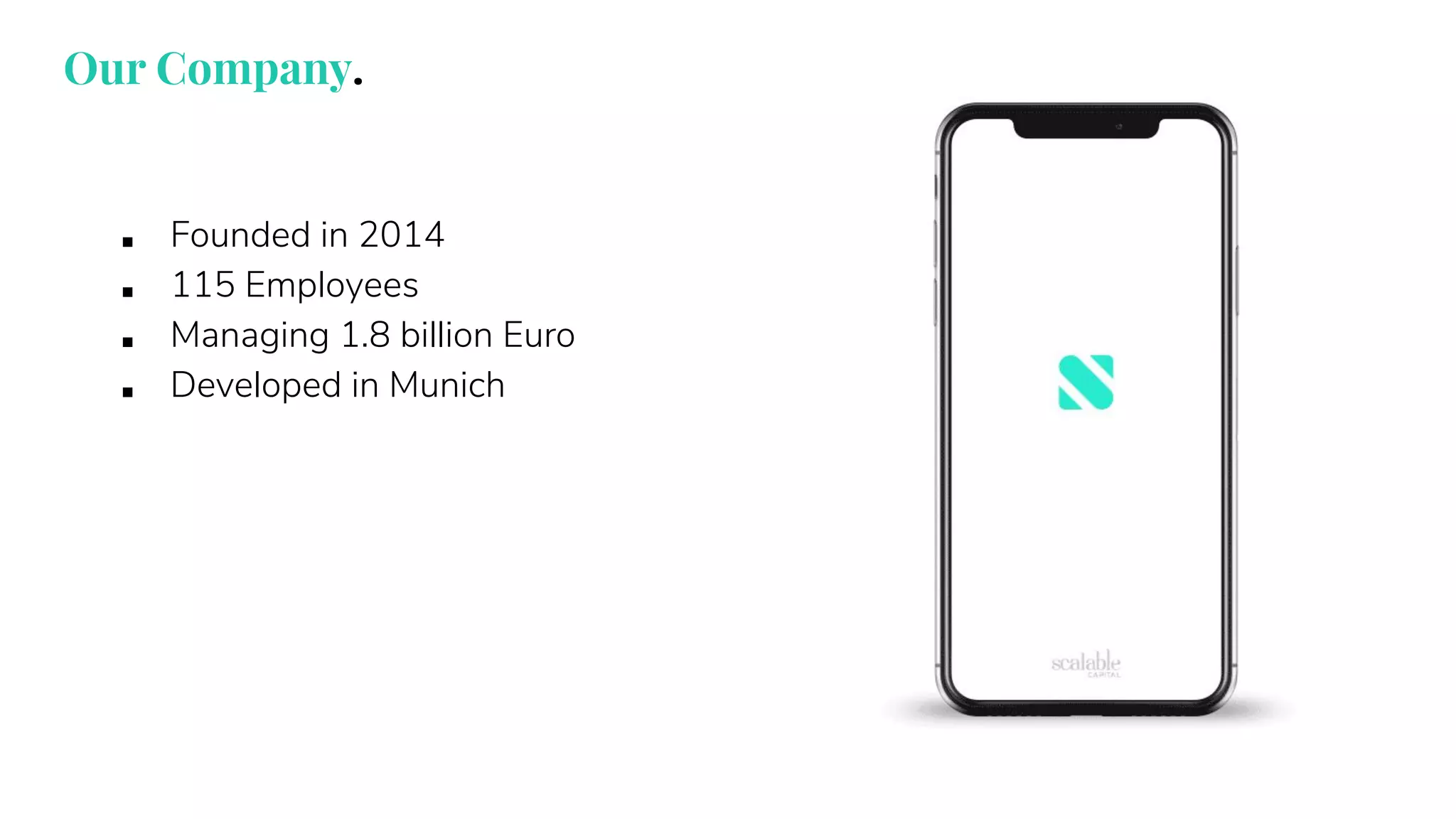 ■ Founded in 2014
■ 115 Employees
■ Managing 1.8 billion Euro
■ Developed in Munich
Our Company.
 