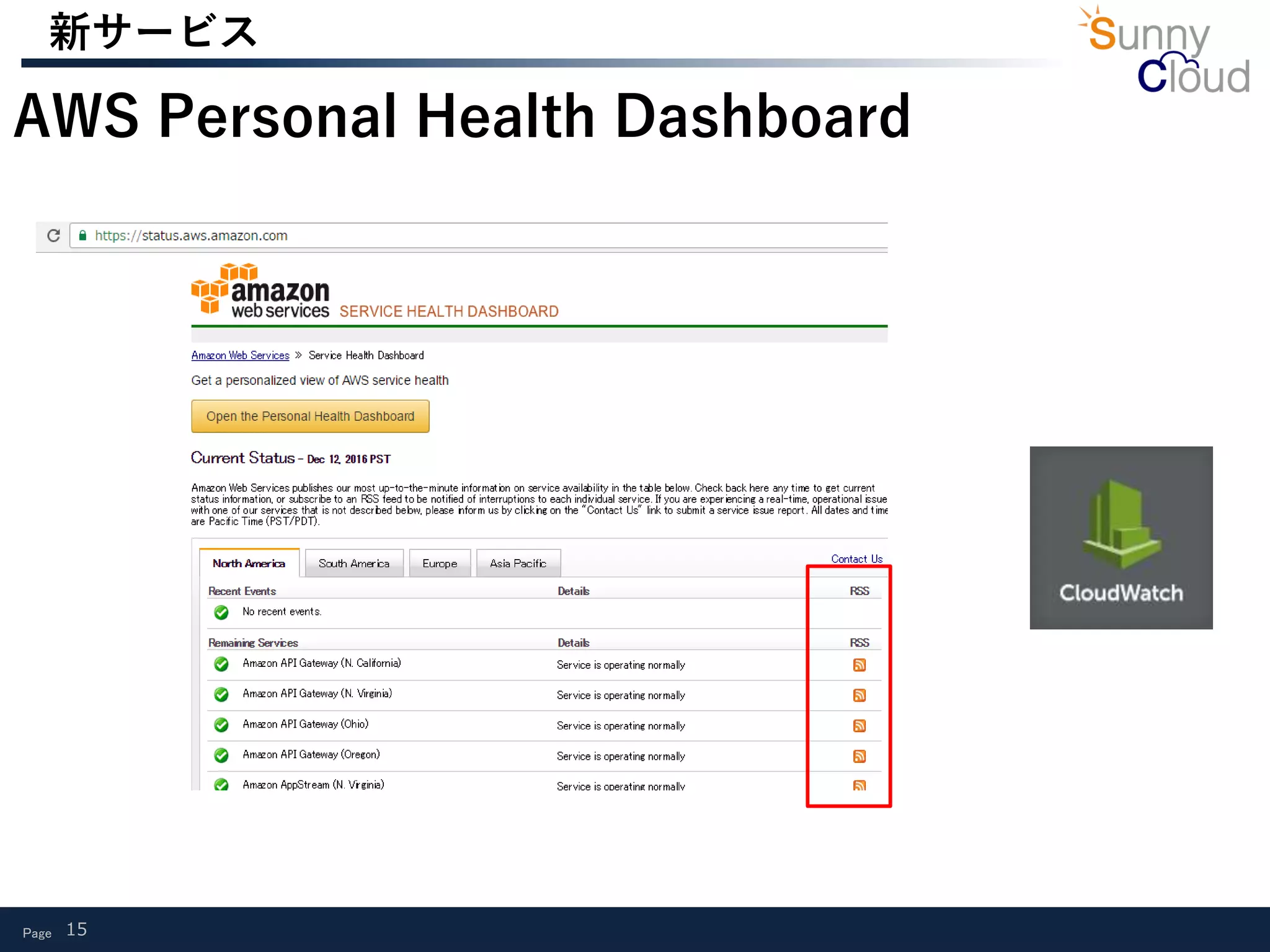 Page 15
新サービス
AWS Personal Health Dashboard
 