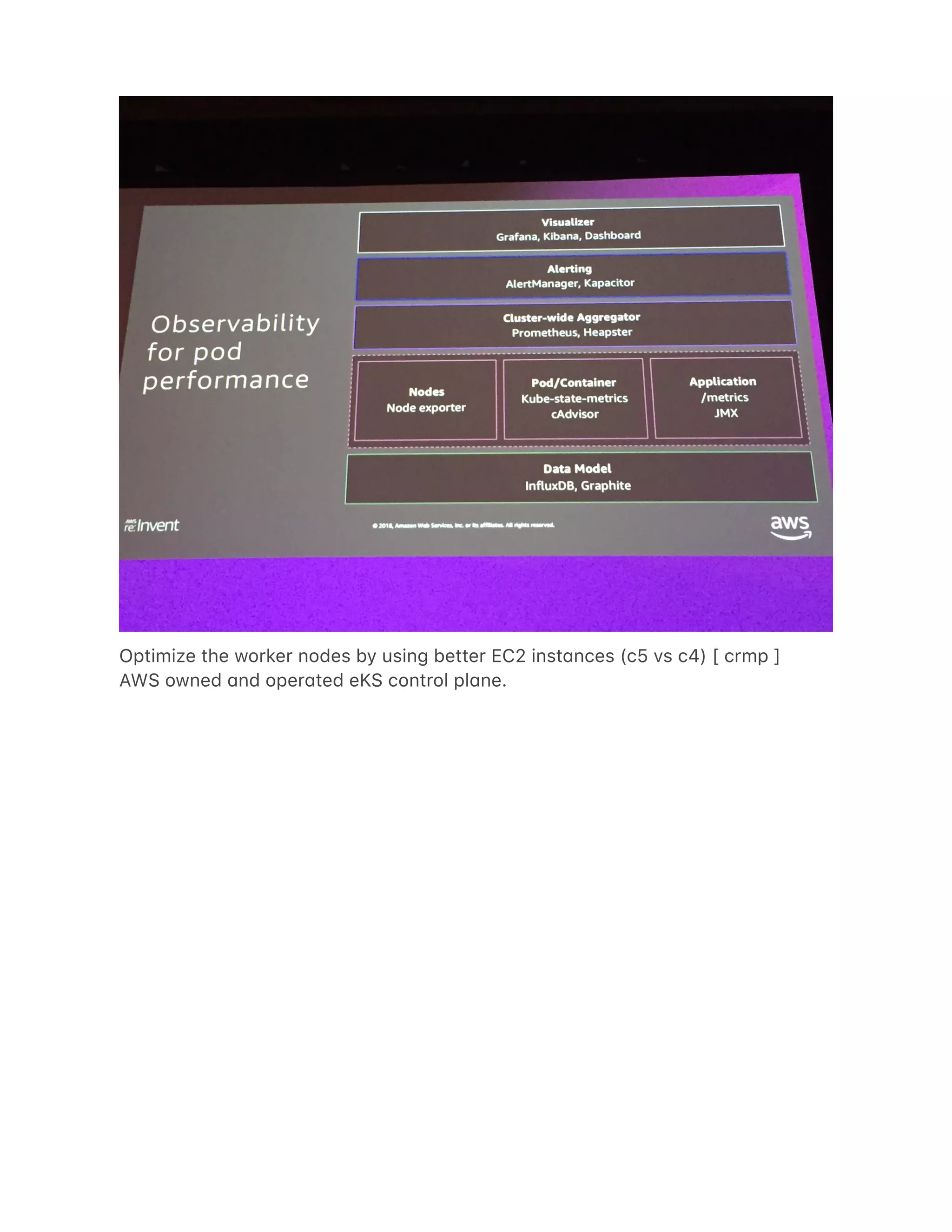 Optimize the worker nodes by using better EC2 inst4nces (c5 vs c4) [ crmp ]
AWS owned 4nd oper4ted eKS control pl4ne.
 