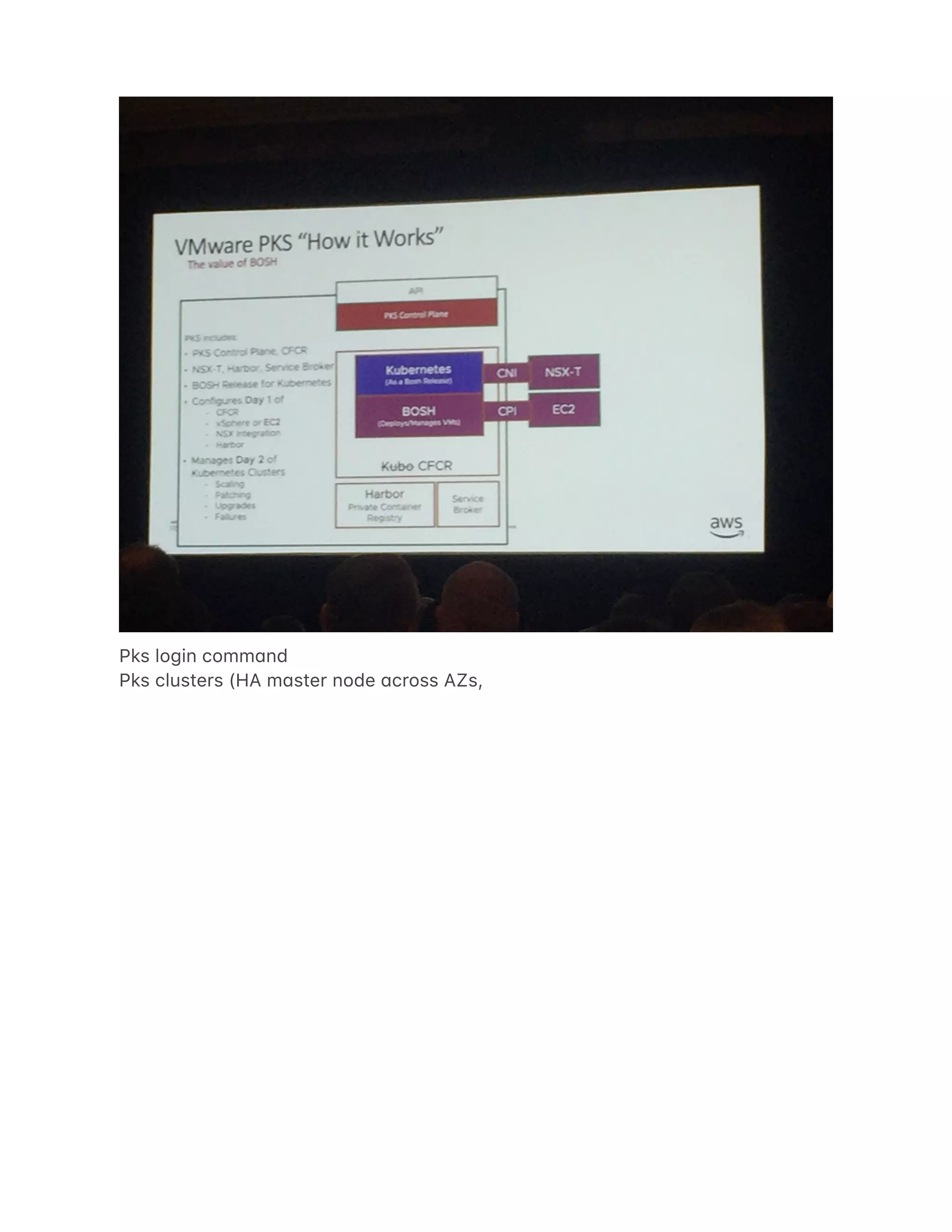 Pks login comm4nd
Pks clusters (HA m4ster node 4cross AZs,
 
