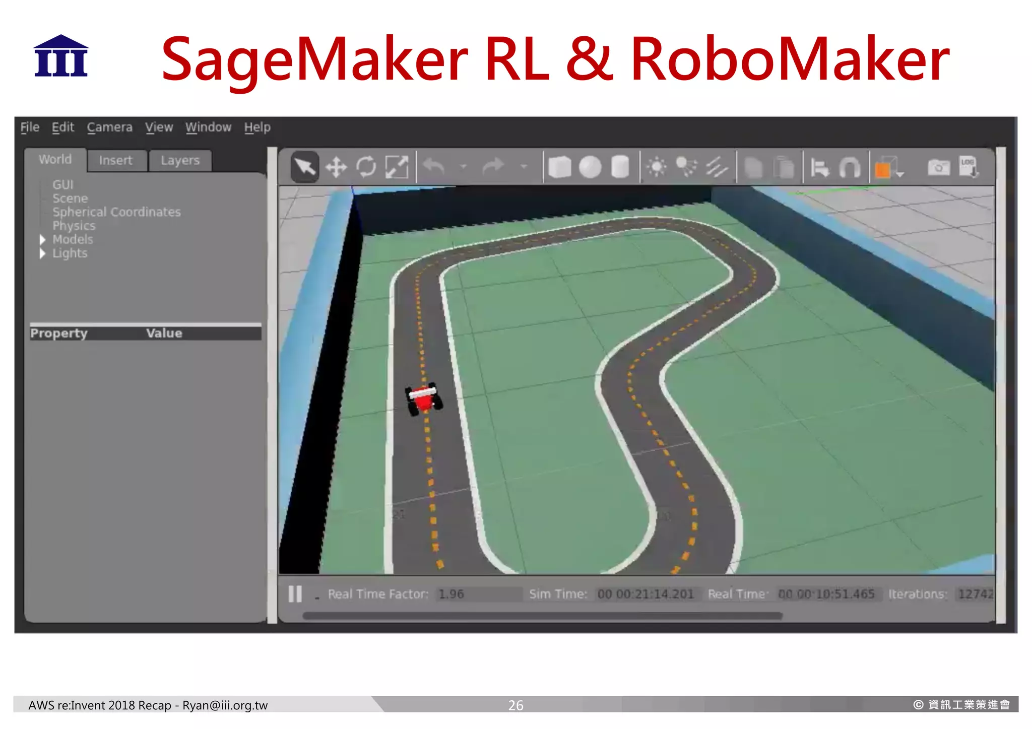 AWS re:Invent 2018 Recap - Ryan@iii.org.tw
SageMaker RL & RoboMaker
26
 