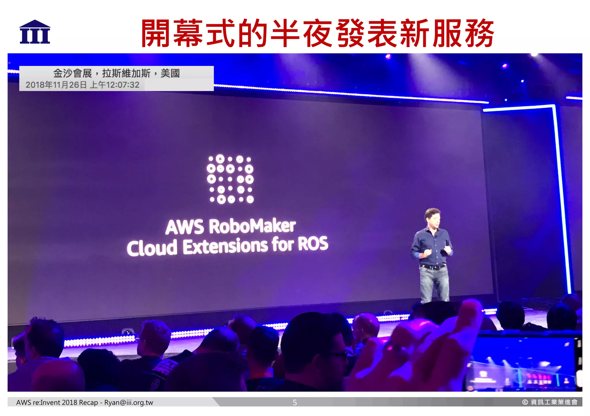 AWS re:Invent 2018 Recap - Ryan@iii.org.tw
開幕式的半夜發表新服務
5
 