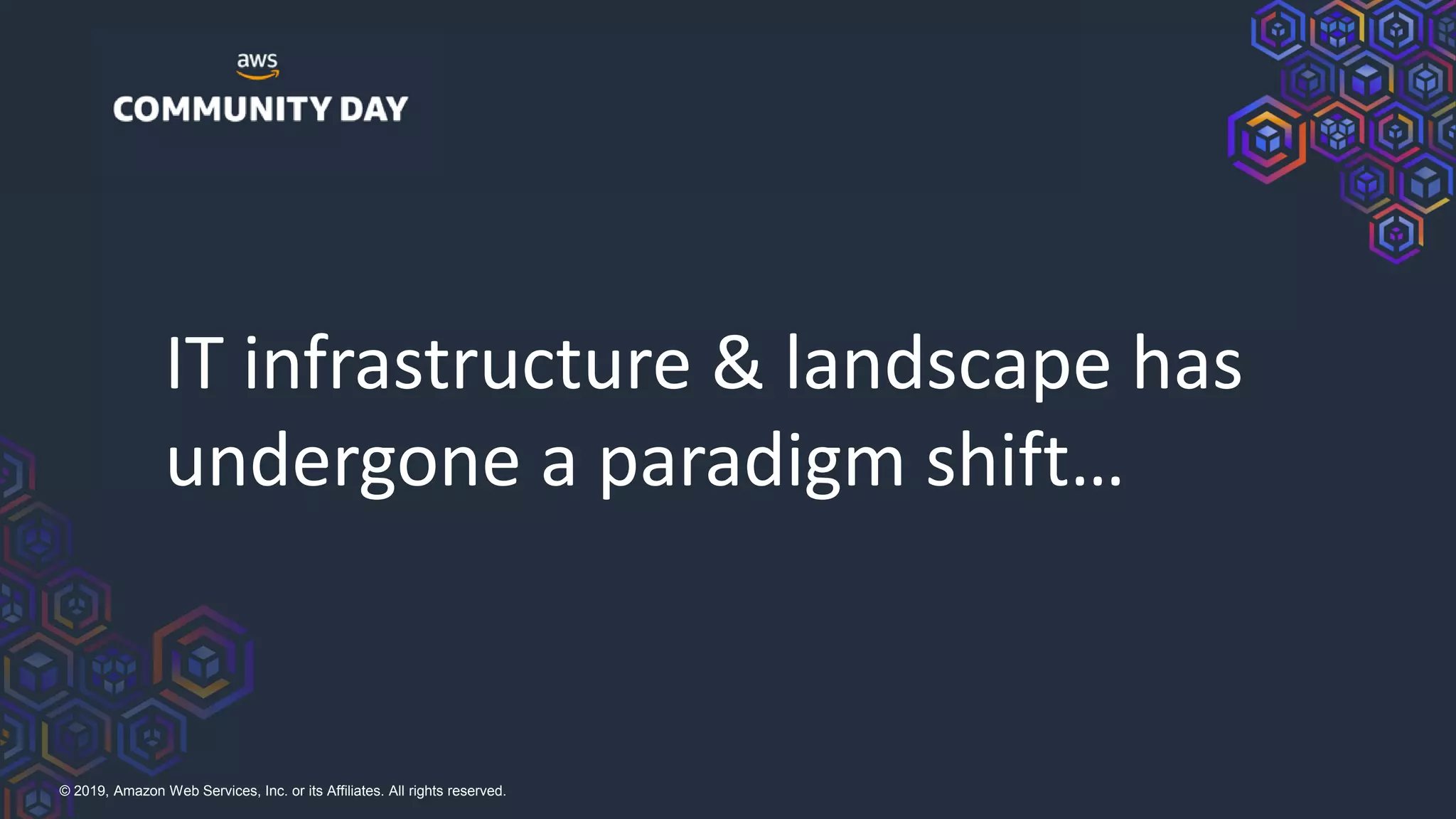 © 2019, Amazon Web Services, Inc. or its Affiliates. All rights reserved.
IT infrastructure & landscape has
undergone a paradigm shift…
 