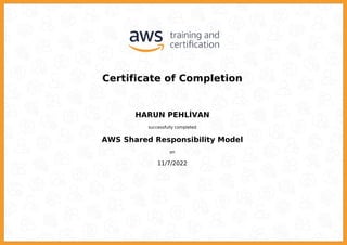 Certificate of Completion
HARUN PEHLİVAN
successfully completed
AWS Shared Responsibility Model
on
11/7/2022
Powered by TCPDF (www.tcpdf.org)
 