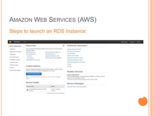 AMAZON WEB SERVICES (AWS) 
Steps to launch an RDS Instance: 
 