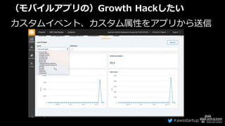 #awsstartup
（モバイルアプリの）Growth Hackしたい
カスタムイベント、カスタム属性をアプリから送信
 