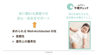 ?? UniFa Inc.
ĤM롣
ۤЦߤƤ
vIդǤ
?ȫ򥵥ݩ`
 Well-Architected 
? m
? \Ϥ΃
 