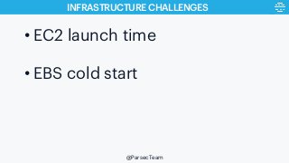 INFRASTRUCTURE CHALLENGES
@ParsecTeam
• EC2 launch time
• EBS cold start
 