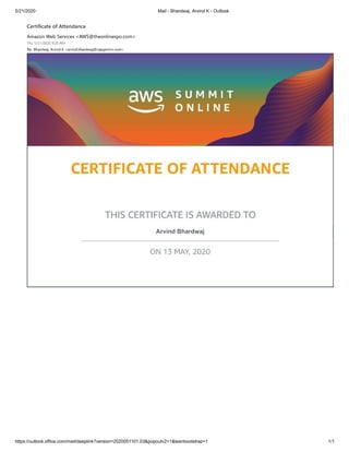AWS Summit 13-May-2020 - Certificate Of Attendance