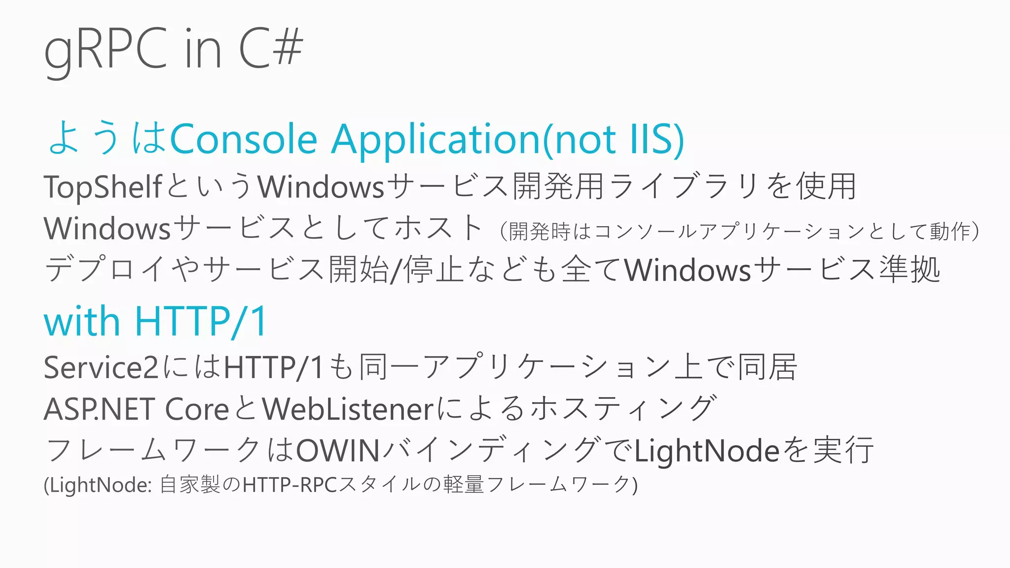 ようはConsole Application(not IIS)
with HTTP/1
 