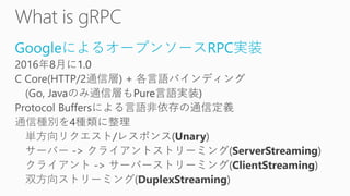 C#版のgRPCはある、Unity版はない
移植 + 高レベルフレームワークを作成
https://github.com/grani/gRPC
https://github.com/neuecc/MagicOnion
 