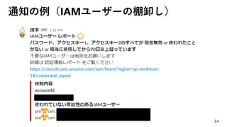 通知の例（IAMユーザーの棚卸し）
54
 
