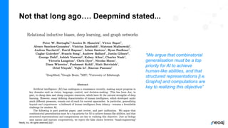 Neo4j, Inc. All rights reserved 2021
Not that long ago…. Deepmind stated...
“We argue that combinatorial
generalisation must be a top
priority for AI to achieve
human-like abilities, and that
structured representations [i.e.
Graphs] and computations are
key to realizing this objective”
 