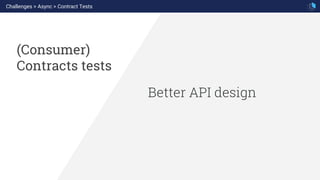 Better API design
(Consumer)
Contracts tests
Challenges > Async > Contract Tests
 