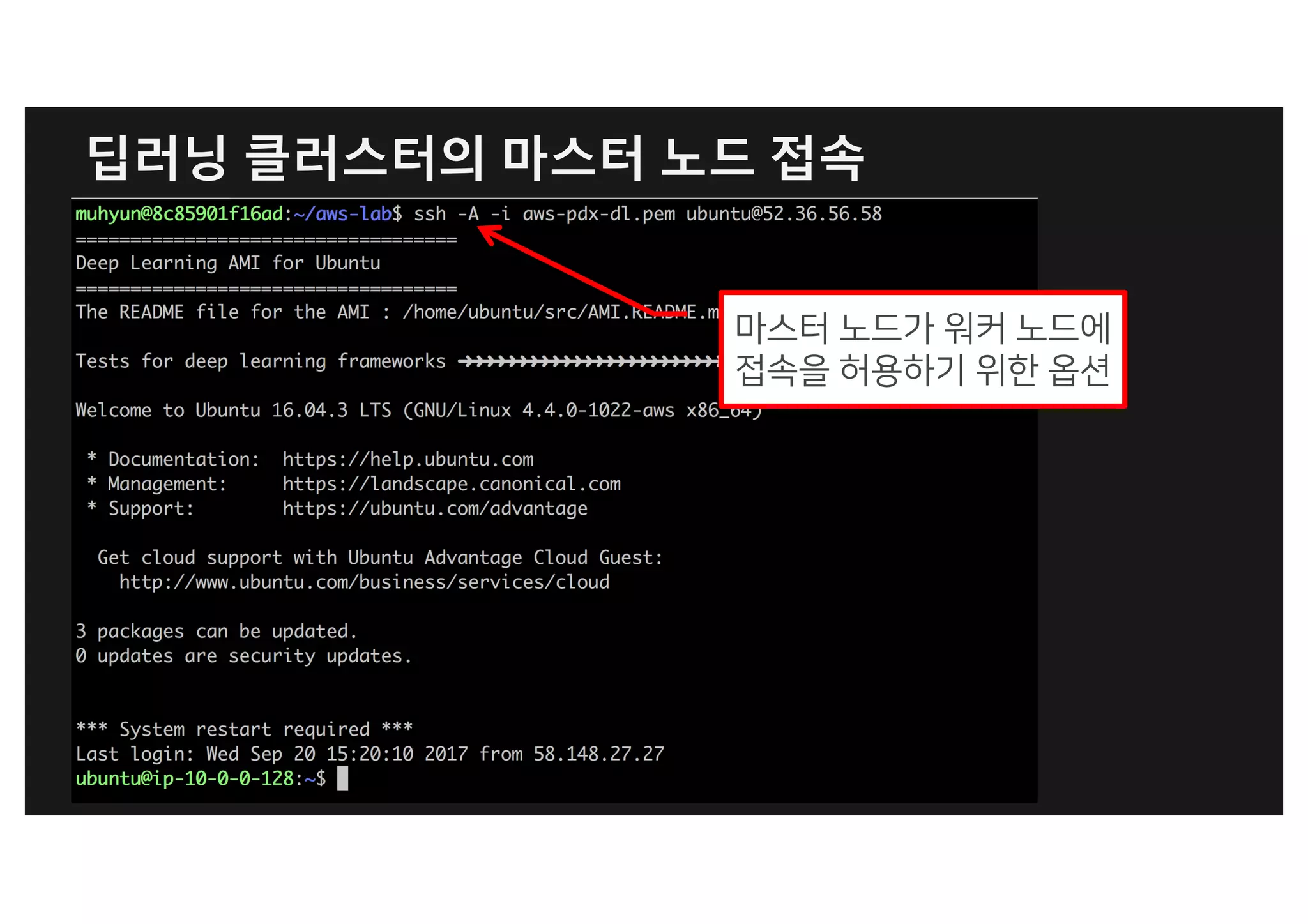 딥러닝 클러스터의 마스터 노드 접속
 