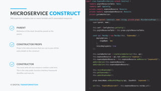 © DIGITAL TRANSFORMATION AWS CDK 19
MICROSERVICE CONSTRUCT
Microservice contains one or more lambda and it associated resources
PARENT
CONSTRUCTOR PROPS
CONSTRUCTOR
You must write all your resource creation code here.
This is the only public function interface framework
identifies and execute.
Props is the data structure that you use to pass all the
extra details to the construct
Reference of the stack should be passed as the
parent.
 