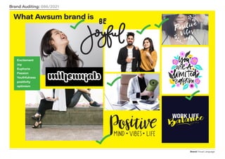 Brand/Visual Language
Brand Auditing: 086/2021
Excitement
Joy
Euphoria
Passion
Youthfulness
positivity
optimism
What Awsum brand is
 