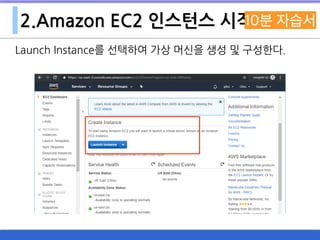 2.Amazon EC2 인스턴스 시작
Launch Instance를 선택하여 가상 머신을 생성 및 구성한다.
 