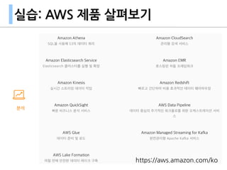 실습: AWS 제품 살펴보기
https://aws.amazon.com/ko
 