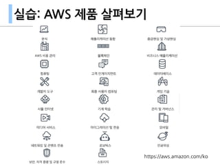 실습: AWS 제품 살펴보기
https://aws.amazon.com/ko
 