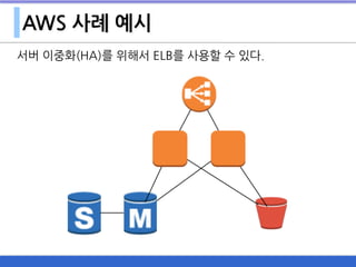 AWS 사례 예시
서버 이중화(HA)를 위해서 ELB를 사용할 수 있다.
 