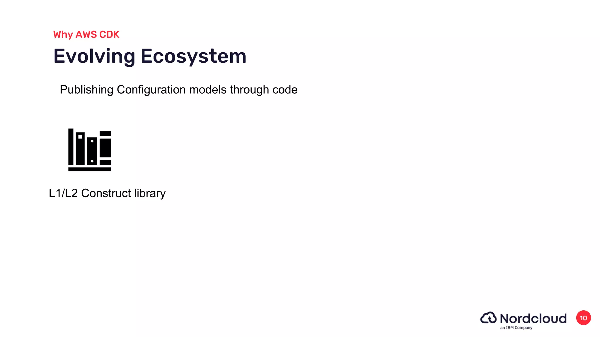 Why AWS CDK
10
Evolving Ecosystem
L1/L2 Construct library
Publishing Configuration models through code
 
