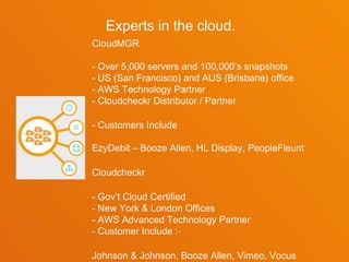 AWS users group presentation optimizing your AWS account with CloudMGR & CloudCheckr