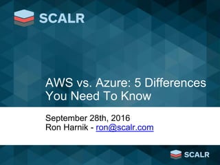 AWS vs. Azure: 5 Differences
You Need To Know
September 28th, 2016
Ron Harnik - ron@scalr.com
 