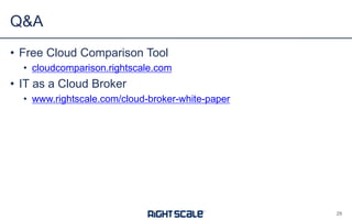 • Free Cloud Comparison Tool
• cloudcomparison.rightscale.com
• IT as a Cloud Broker
• www.rightscale.com/cloud-broker-white-paper
Q&A
29
 