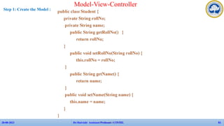 Model-View-Controller
APP Faculties - CINTEL
28-08-2023 Dr.Maivizhi Assistant Professor / CINTEL 81
Step 1: Create the Model :
 