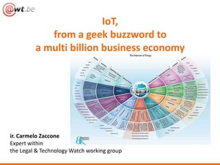 IoT,
from a geek buzzword to
a multi billion business economy
ir. Carmelo Zaccone
Expert within
the Legal & Technology Watch working group
 