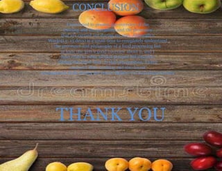 CONCLUSION
I have tried to present the overview of the
training and its operations and the processes
that are carried out during my stay. Although 2
Weeks(i.e. 15 days) is a small time to completely understand
the processes and philosophy of a food processing but
at least one gets a good overview about it, and I
have tried to write all that grasped Information
during this short time, in this presentation. I have
analyzed their working and also learnt
management skills during my stay at Rajkiya Fal Sanraksan Kendra
THANK YOU
 