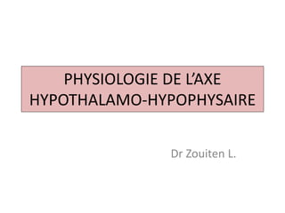 PHYSIOLOGIE DE L’AXE
HYPOTHALAMO-HYPOPHYSAIRE
Dr Zouiten L.
 