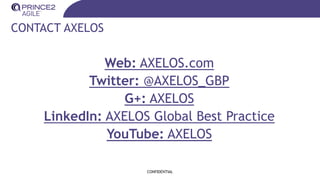 CONTACT AXELOS
Web: AXELOS.com
Twitter: @AXELOS_GBP
G+: AXELOS
LinkedIn: AXELOS Global Best Practice
YouTube: AXELOS
CONFIDENTIAL
 