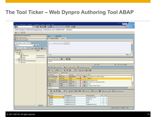 The Tool Ticker – Web Dynpro Authoring Tool ABAP




© 2011 SAP AG. All rights reserved.                73
 